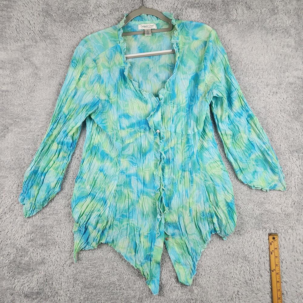 Vintage Coldwater Creek Blouse Womens Small Multicolor Ruffle Crinkle Tunic Boho